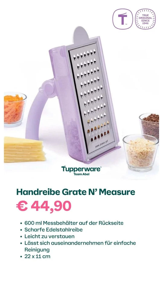 Tupperware Grate ´n Measure Reibe Handreibe Standreibe - Bild 3 von 4