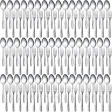 100 Pieces Forks and Spoons Silverware Set Stainless Steel Flatware Cutlery Set 