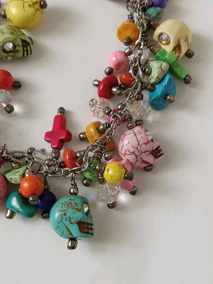 ÚNICO Día de Muertos Halloween Calavera Estrás Ojos y Cruz Dijes Collar 18" Foto 3 de 4