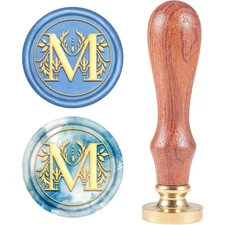 1pc Scrapbook Brass Wax Seal Stamp and Wood Handle set Letter M golden 8.9x2.5cm