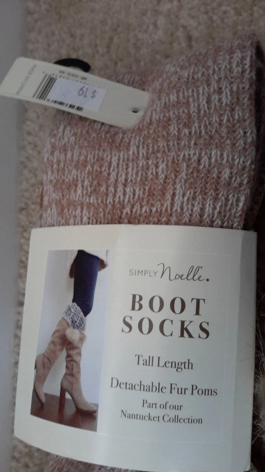 Simply Noelle Boot Socks Detachable Fur Poms Tall Length Nuntucker Collection NW - Image 4 of 4