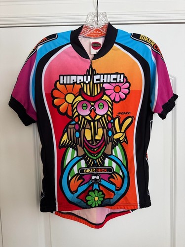 World Jerseys Hippi Chick Biker Chick 3/4 Zip Cycling Jersey Womens Size Medium - Picture 2 of 8