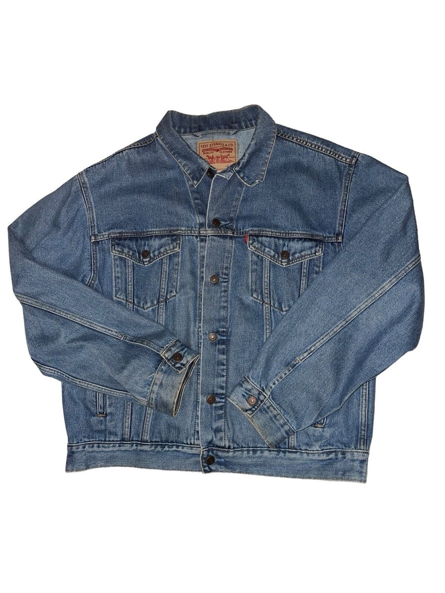 Vintage Levis Denim Trucker Jacket Size Large USA Made 90s Pockets