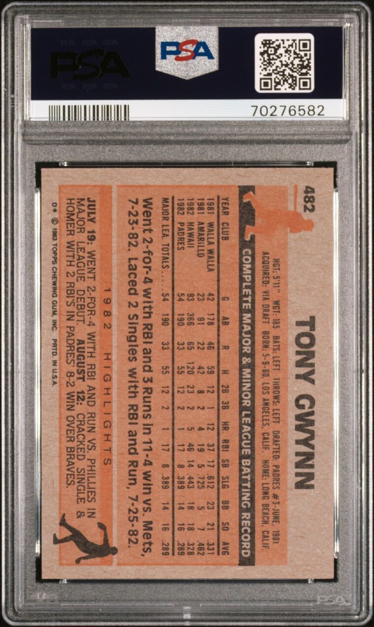 1983 Topps #482 Tony Gwynn Rookie PSA 8 NM-MT San Diego Padres - Picture 2 of 2