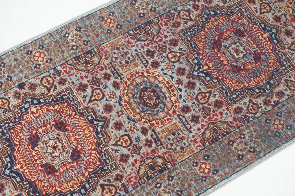 2 x 5 ft Gray Turkish Mamluk Fine quality Hand knotted Medallion Runner Rug - Image 3 of 4