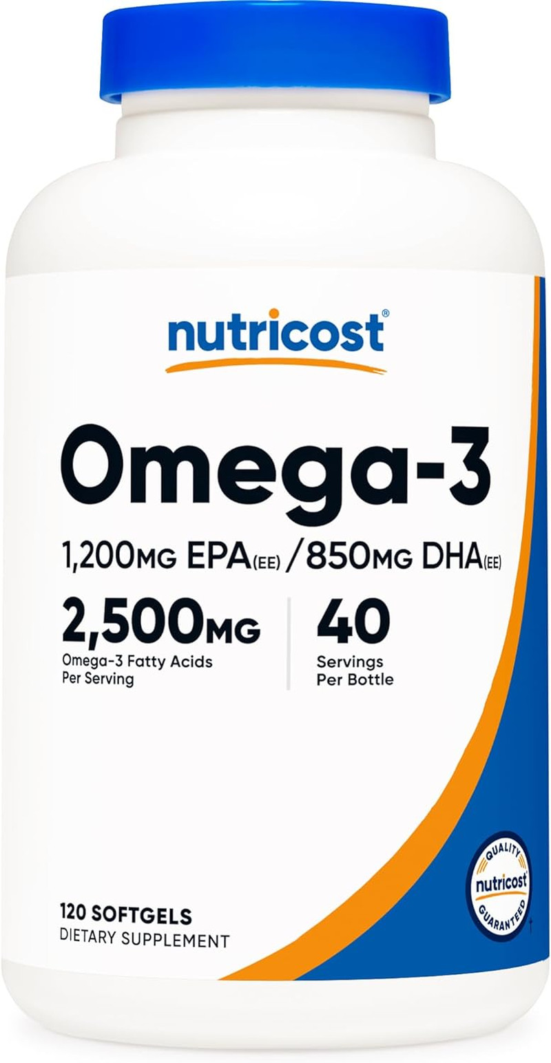 Omega 3 Fish Oil - 2500MG, 120 Softgels (40 Serv) - Fish Oil, Wild Caught! 1200M