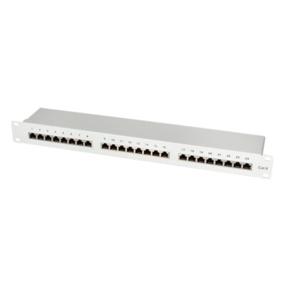 19'' 24Port Cat.6 Patchpanel Patchfeld 250Mhz Gigabit geschirmt  1HE / RAL7035