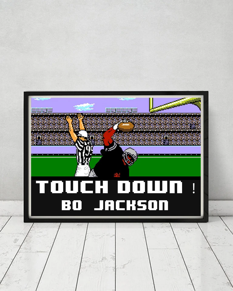Framed Tecmo Bowl Nintendo 8 Bit Football Art Print Touchdown Bo Jackson NES - Image 1 of 2