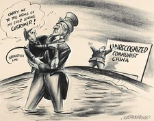 BILL CRAWFORD, VINTAGE POLITICAL CARTOON, Conté Crayon, Ink, Signed,1950