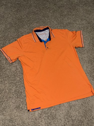 Robert Graham Mens Orange Short Sleeve Polo Shirt Luxury Cotton Size Large
