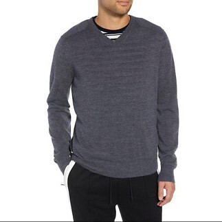VINCE ELBOW PATCH V NECK MERINO WOOL SWEATER H Carbon Gray NWT