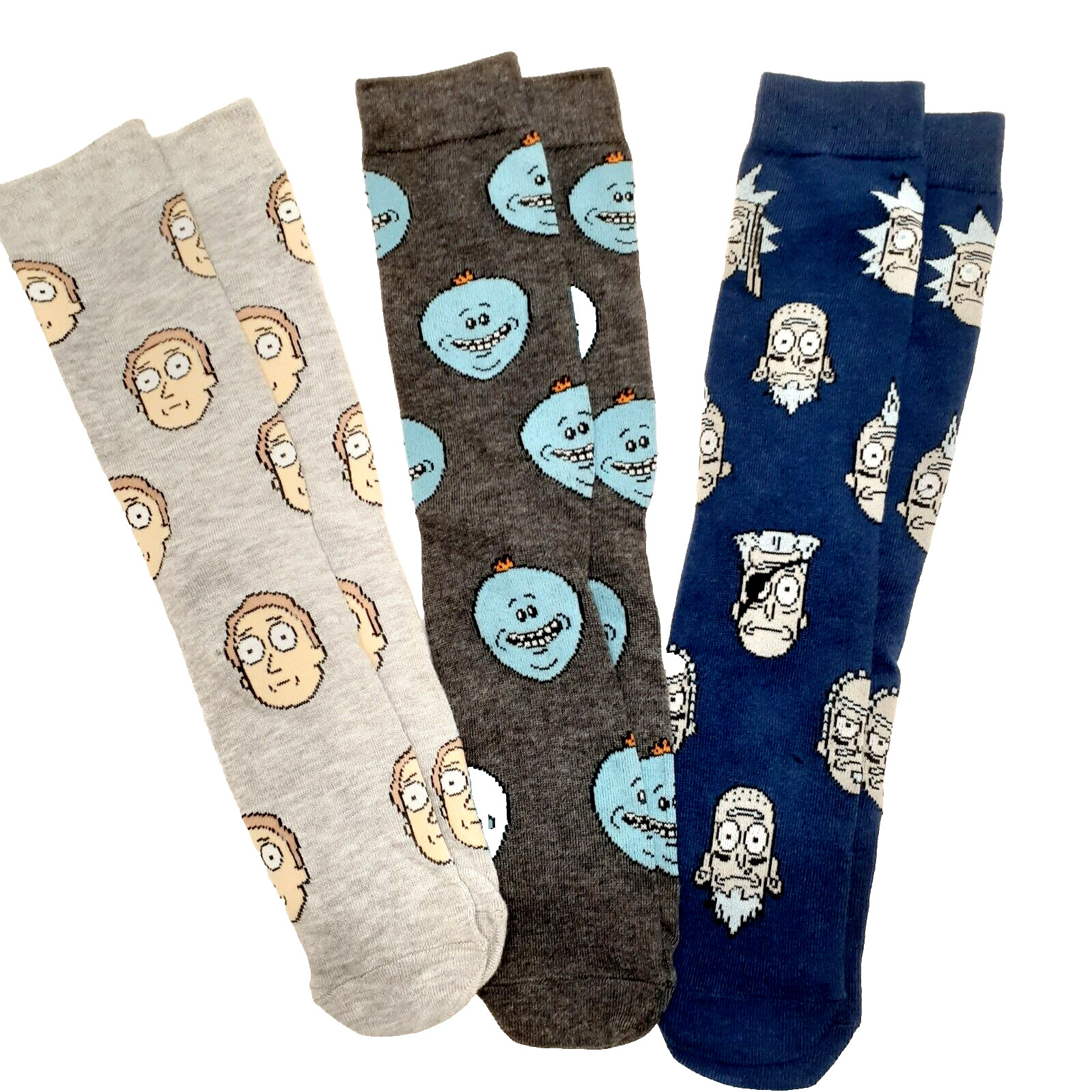 3 pares de calcetines Rick and Morty para hombre azul/gris oscuro/gris claro talla 6-12 nuevos sin etiquetas