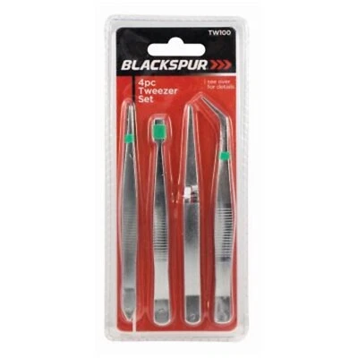 BLACKSPUR 4PC Precision Tweezer Set Electronic Repair Assembly Stamp Hobby Assorted Tools
