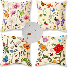 Outdoor Waterproof Spring Summer Pillow Covers 16X16 Inch Set of 4 Floral Farmho