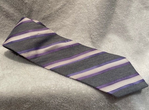 Michael Kors Designer Luxury 100% Silk Neck Tie Gray with Purple Stripes NWOT - Picture 2 of 3