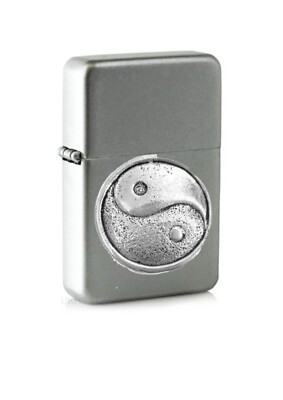 #ad g66 Yin and Yang 1 emblem on a flip top petrol lighter windproof silver lighter GBP 14.95