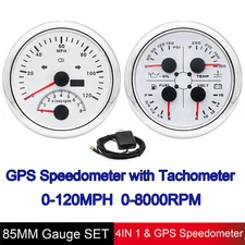 2 Gauge Set 85MM GPS Speedometer 0-120MPH & Fuel Gauge Oil Press Water Temp Volt