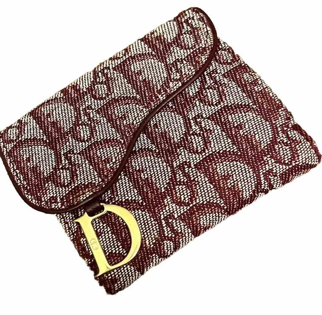 Portefeuille authentique en tissu Christian Dior Montaigne Bourgogne 