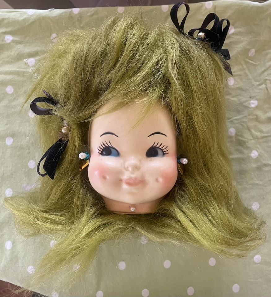 Tissue Box Cover Baby Doll Head Green Hair Kleenex Puffs Dispenser