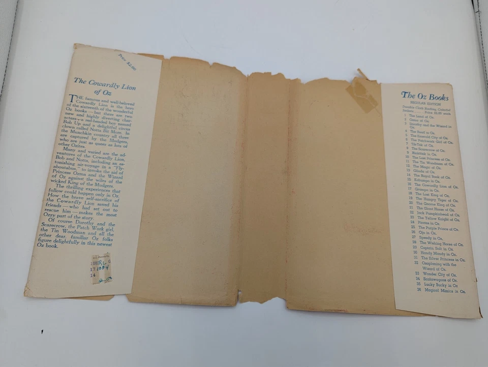 The Cowardly Lion of OZ Ruth Plumly Thompson L. Frank Baum 1923 HBDJ - Image 4 of 4