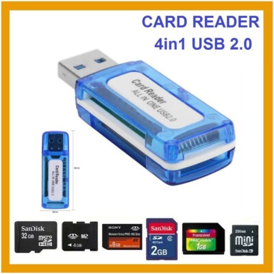 LETTORE SCHEDE DI MEMORIA MEMORY CARD READER USB ADATTATORE 4in1 MICRO SD TF MS