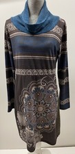 SMASH Women Cowl Neck Brown Patterned Knit Long Sleeve Dress Size Large