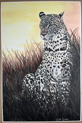 Awaiting the Night Hand signed, numbered print by artist 11'' x 16.50''  Leopard 