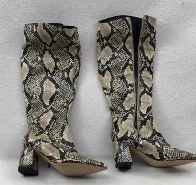 Marc Fisher Women Retie Tan Boots Snake Skin Knee High Zip Up