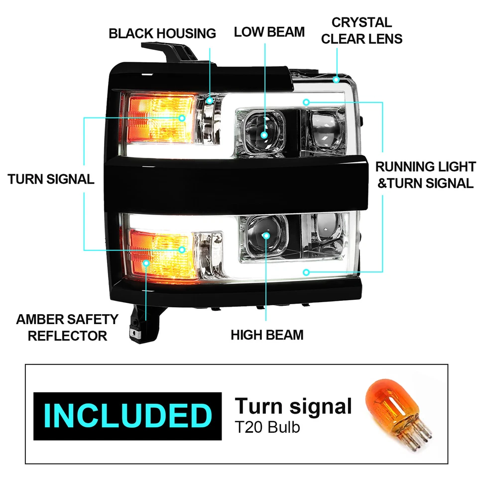 Faros proyectores LED secuenciales para Chevy Silverado 2500HD 3500HD 2015-2019 Foto 2 de 4