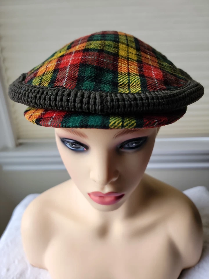 Vintage 1960s Autofit Newsboy Cap Cabbie Hat Plaid Made In Scotland Stretch S - Image 4 of 4