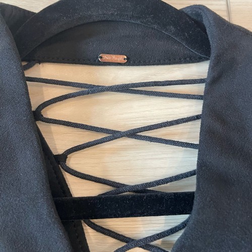 Free People Faux Suede Lace Up Back Stretch Black Jacket Blazer Womens Size 8 - Picture 7 of 9