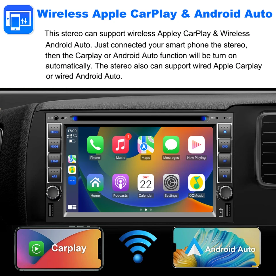 Double 2 Din 6.2" Car Stereo DVD CD Player HD InDash BT Radio CarPlay GPS Camera - Image 4 of 4
