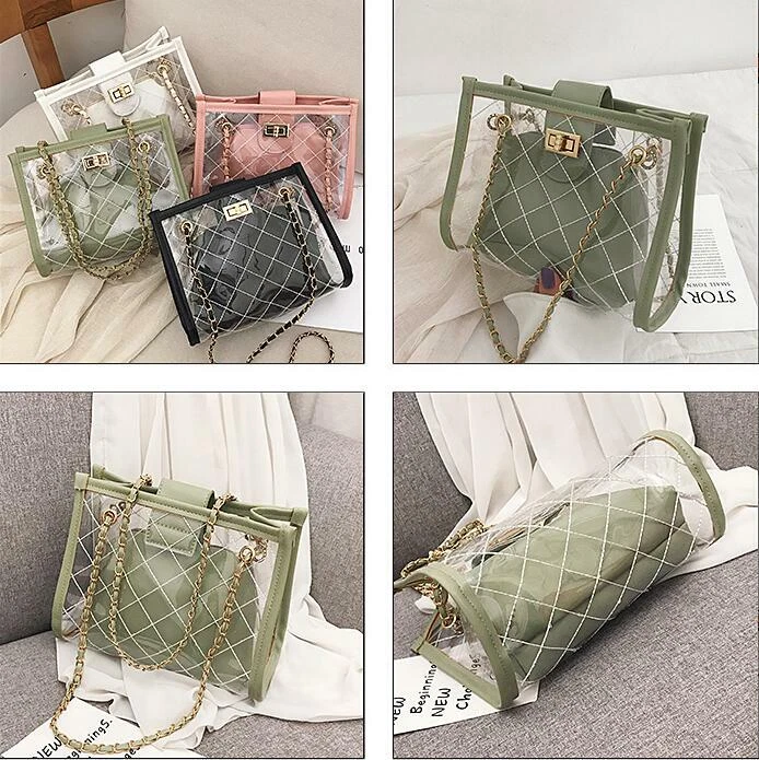 New Fashion Women's PVC Transparent Handbag Tote Shoulder bag Clear Purse  gift