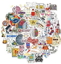 50 Piece Assorted Science Sticker Decals: Chemistry, Physics, Biology