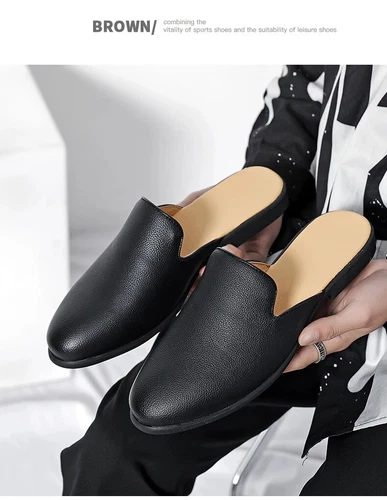 Medio mocasín para hombre pantuflas sin cordones laterales informales zapatos planos calzado masculino 38-47 - Imagen 13 de 19