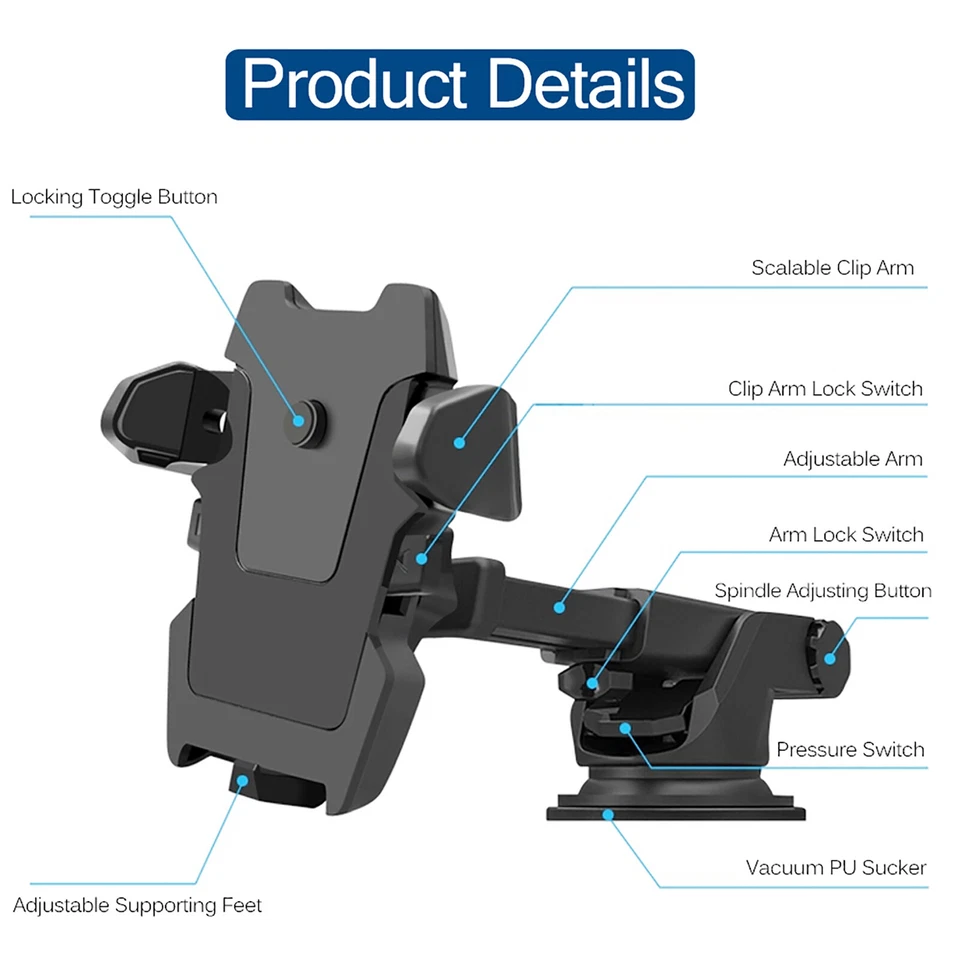 360° Car Windshield Mount GPS Holder Stand for Mobile Cell Phone iPhone Samsung - Image 2 of 4