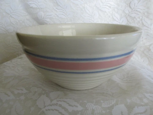 Vintage Hull Pink and Blue Stripe Ribbed 8 1/2" Bowl