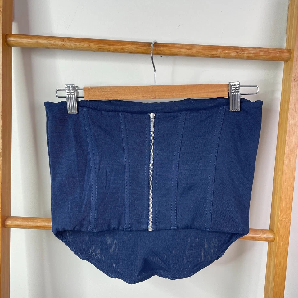 Top corsé zorro blanco para mujer mediano azul marino malla sin tirantes deshuesado sin mangas Foto 4 de 4
