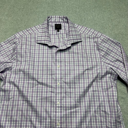 Hickey Freeman Shirt Mens 17.5 Lavender Plaid Modern Fit Button Up Easter Casual - Picture 2 of 9