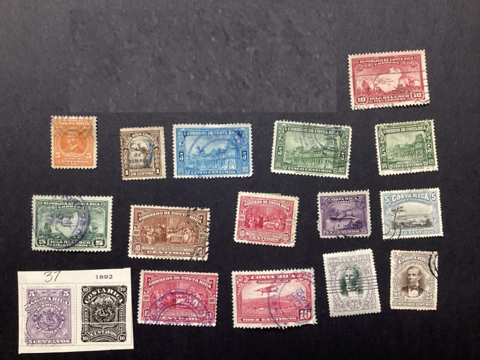 Costa Rica Stamps 19th Century 1892 - 1920s #37 47 65 72 111c 120 16 different