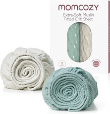Momcozy Muslin Standard Fitted Crib Sheets, 52"x28", 2 Pack Soft Breathable Natu