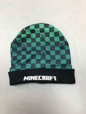 Minecraft Hat Beanie Knit One Size Green Black Creeper Checkered Youth