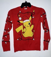 Boys Medium Pokemon Pikachu Santa Hat Christmas Sweater