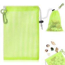 1 PC 5.9 x 8.3 Inch Green Mesh Beach Bags For Kids Seashell Bags With Clip An...