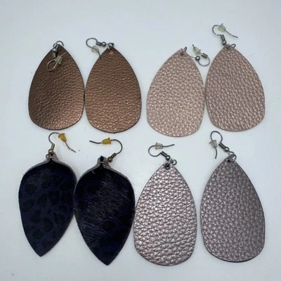 Lot of 4 Light Weight Faux Leather Teardrop Dangle Earrings Pink Purple Metallic - Image 1 of 4