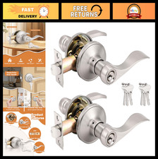 2 Pack Wave Style Keyed Alike Entry Door Levers, Satin Nickel Handles, Reversibl