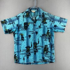 Vintage 60s Hawaiian Shirt Mens Large 24x29 Cotton Tiki Print Aloha Tropicana