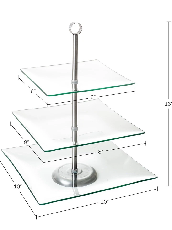 Home Dess Chef Buddy Three Tier Square Glass Buffet and Dessert Stand, 1 Pack - Image 3 of 4