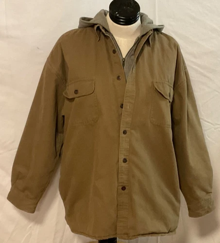 Mens Salmon River Traders Heavy Light  Brown Tan Coat Size XXL Hood Zip Snap EXC - product listing photo