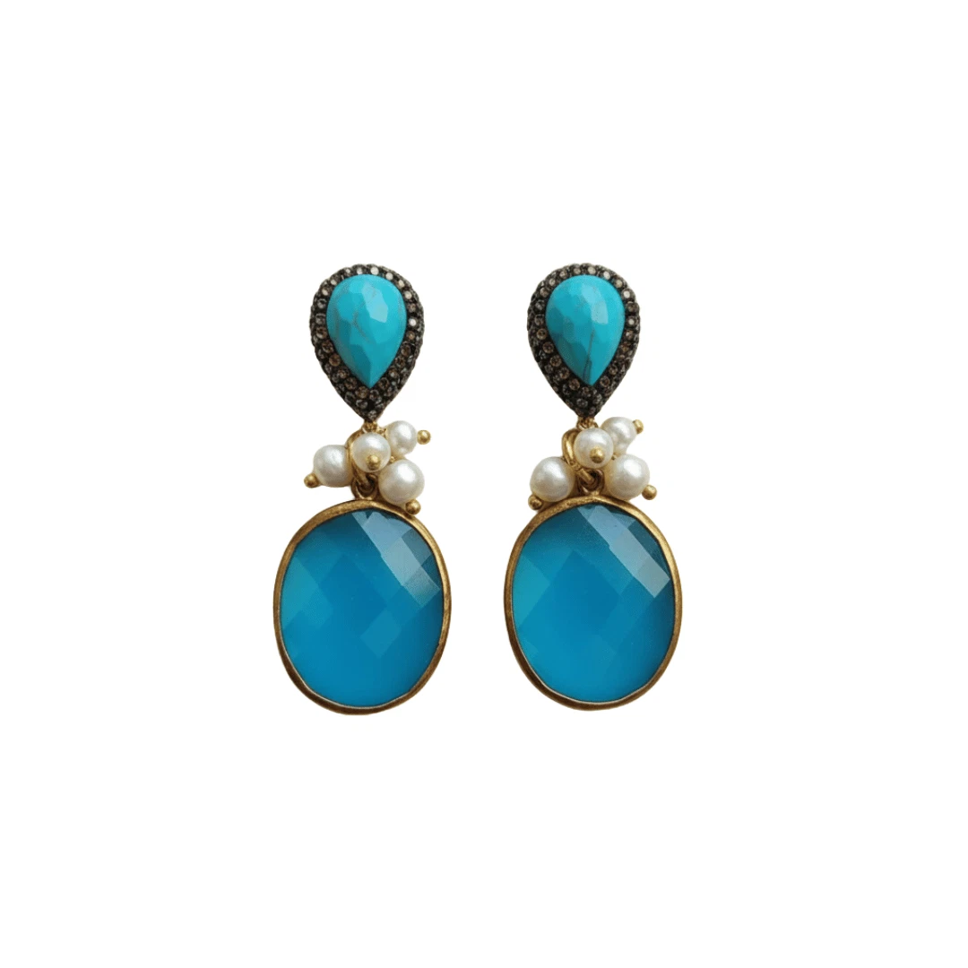 Orecchini Pendenti In Argento 925 Con Agata Azzurra (pizzo Blu), Pietra Di Qualità A, Lunghezza 4 Cm, Finitura Rodia Antiscivolo